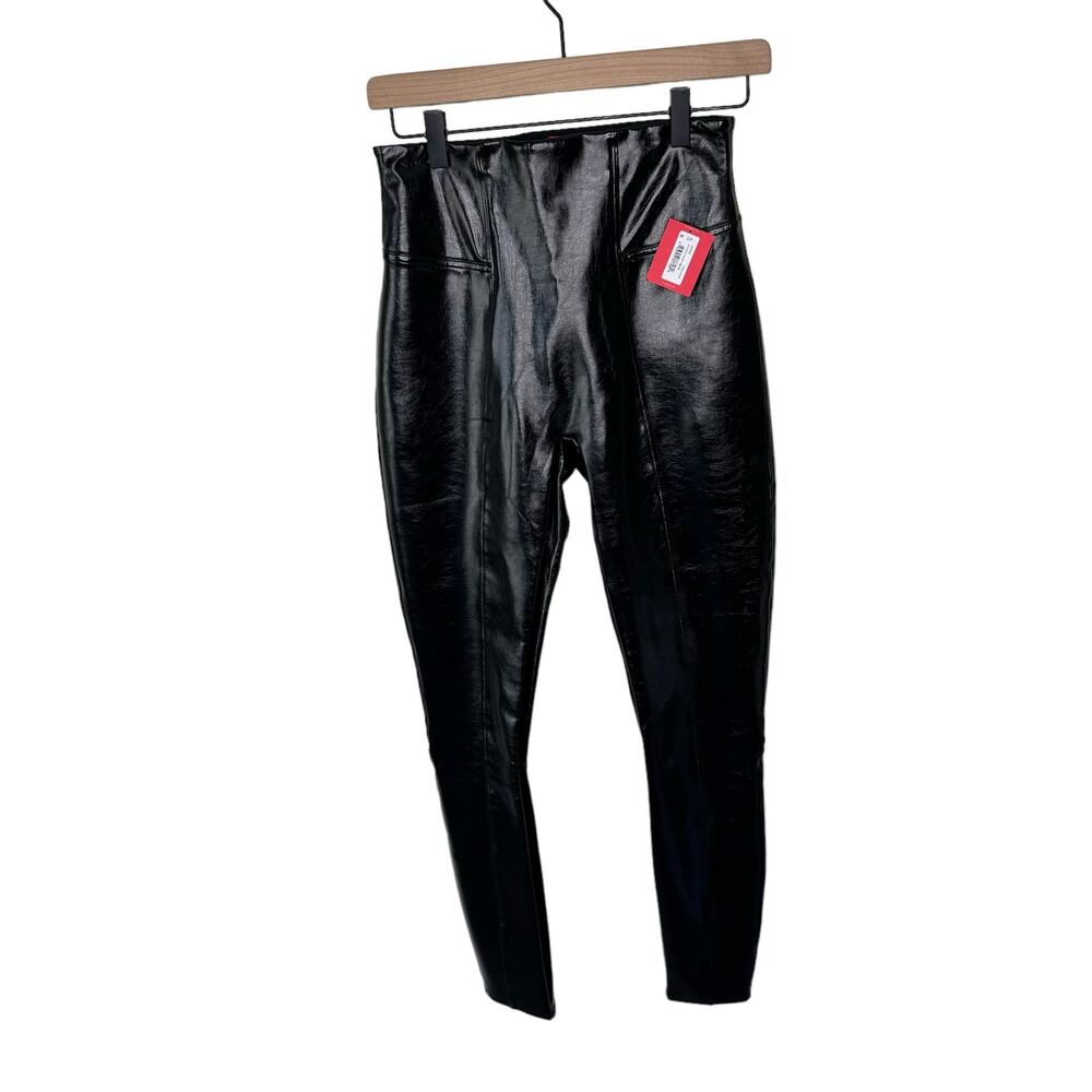 SPANX Black Faux Patent Leather Leggings Size Small NWT